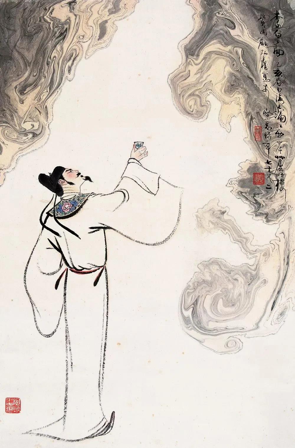 ▲“詩(shī)仙”李白勸自己喝酒：“舉杯邀明月，對(duì)飲成三人”。（圖片來(lái)源：三聯(lián)生活周刊）